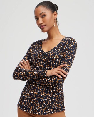 Spun Rayon Mosaic V-neck Pullover