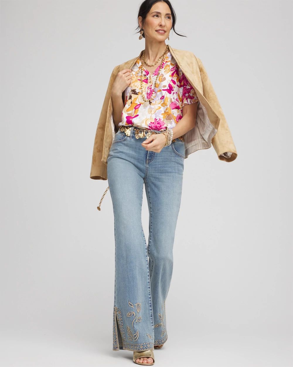 Floral Slub Split Neck Henley Tee