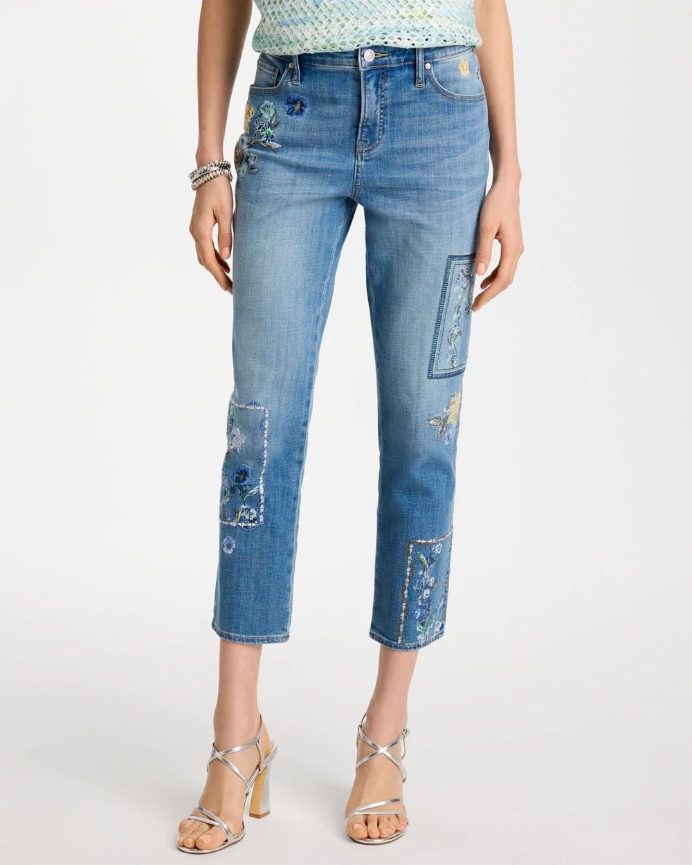 Floral Patchwork Girlfriend Crop Jeans click to view larger image.