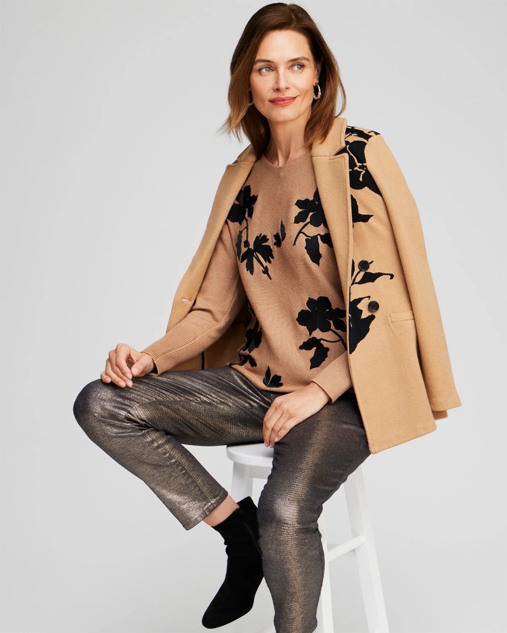 Floral Embroidered Pullover Sweater click to view larger image.