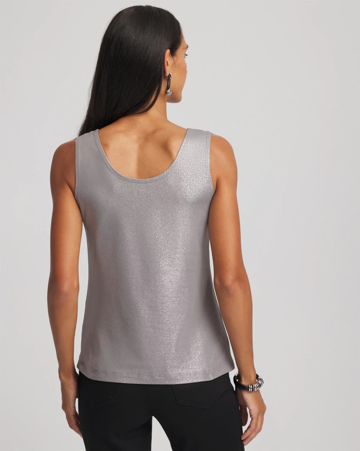 Chico's Foiled Microfiber Tank In Gray