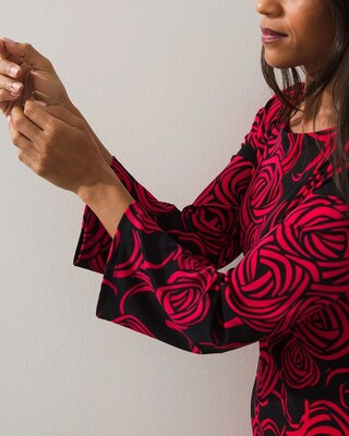 Travelers Rose Print Bell Sleeve Dress