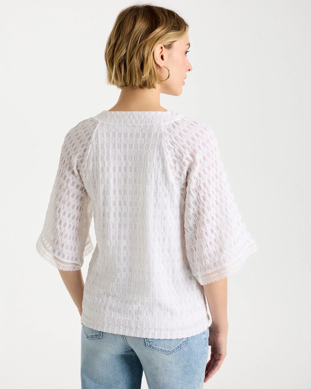 Crinkle Lace Knit Raglan Tee