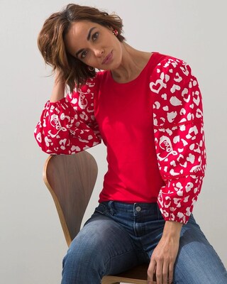 Knit Woven Mix Puff Sleeve Tee