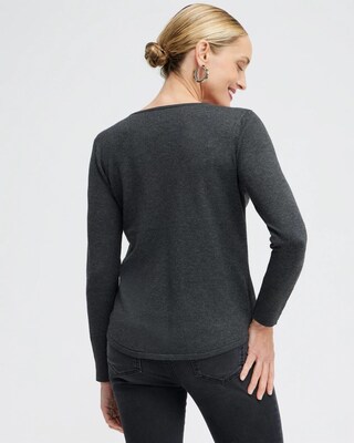 Button Cuff V-neck Pullover Sweater