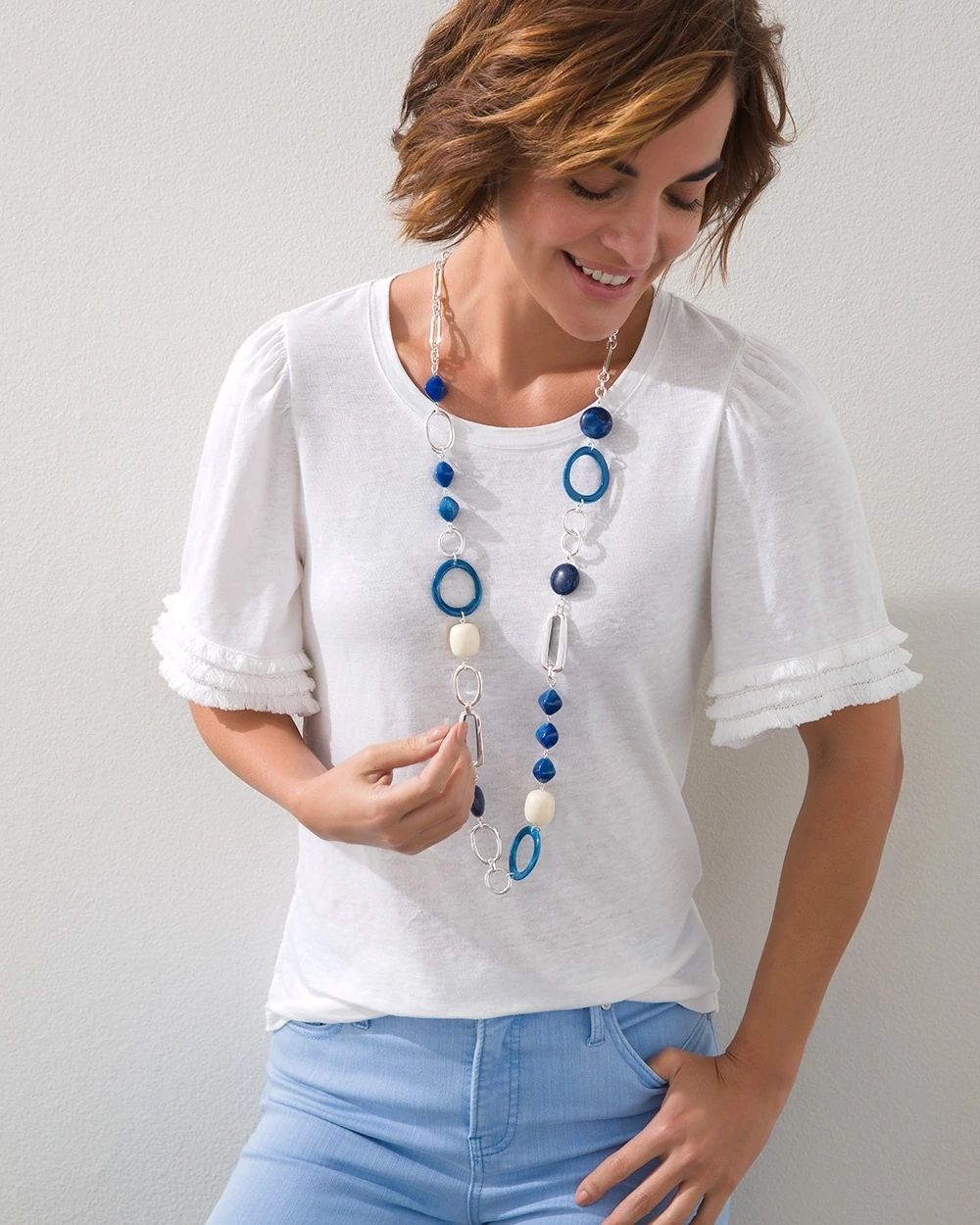 Stretch Linen Fringe Sleeve Tee