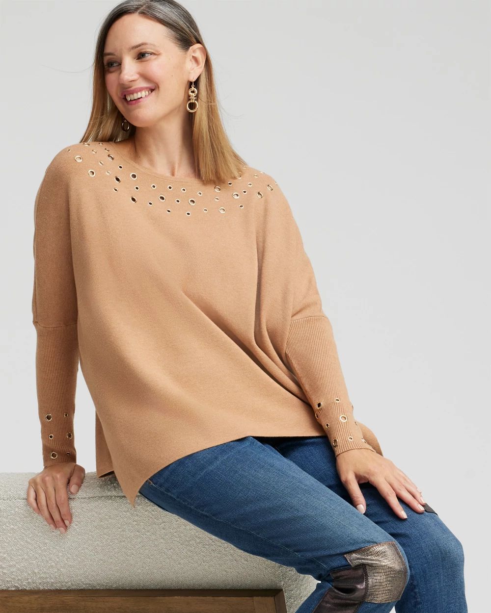 Grommet Detail Sweater Poncho