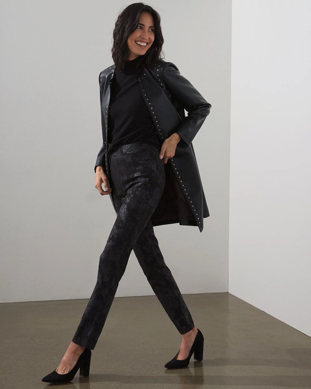Brigitte Tonal Floral Slim Ankle Pants