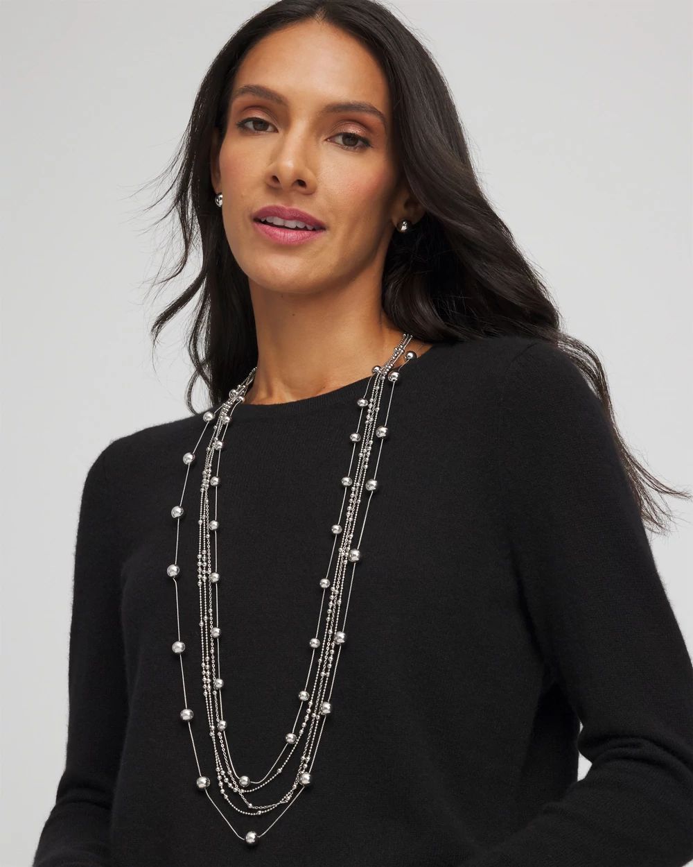 Multistrand Beaded Silvertone Necklace