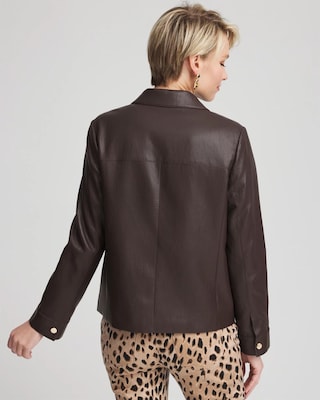 Snap Front Faux Leather Jacket click to view larger image.