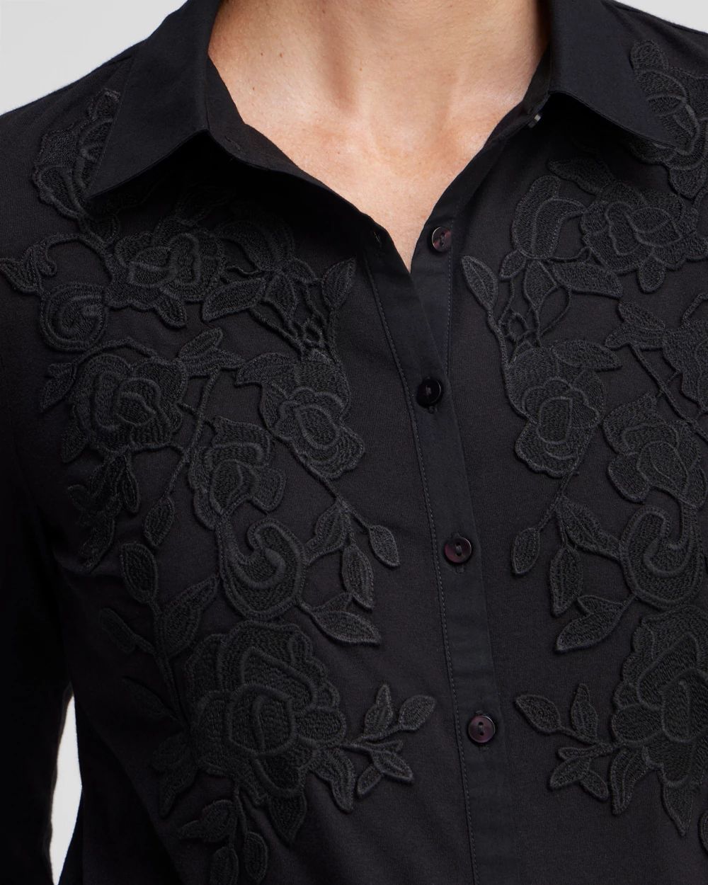 Knit Woven Lace Applique Shirt