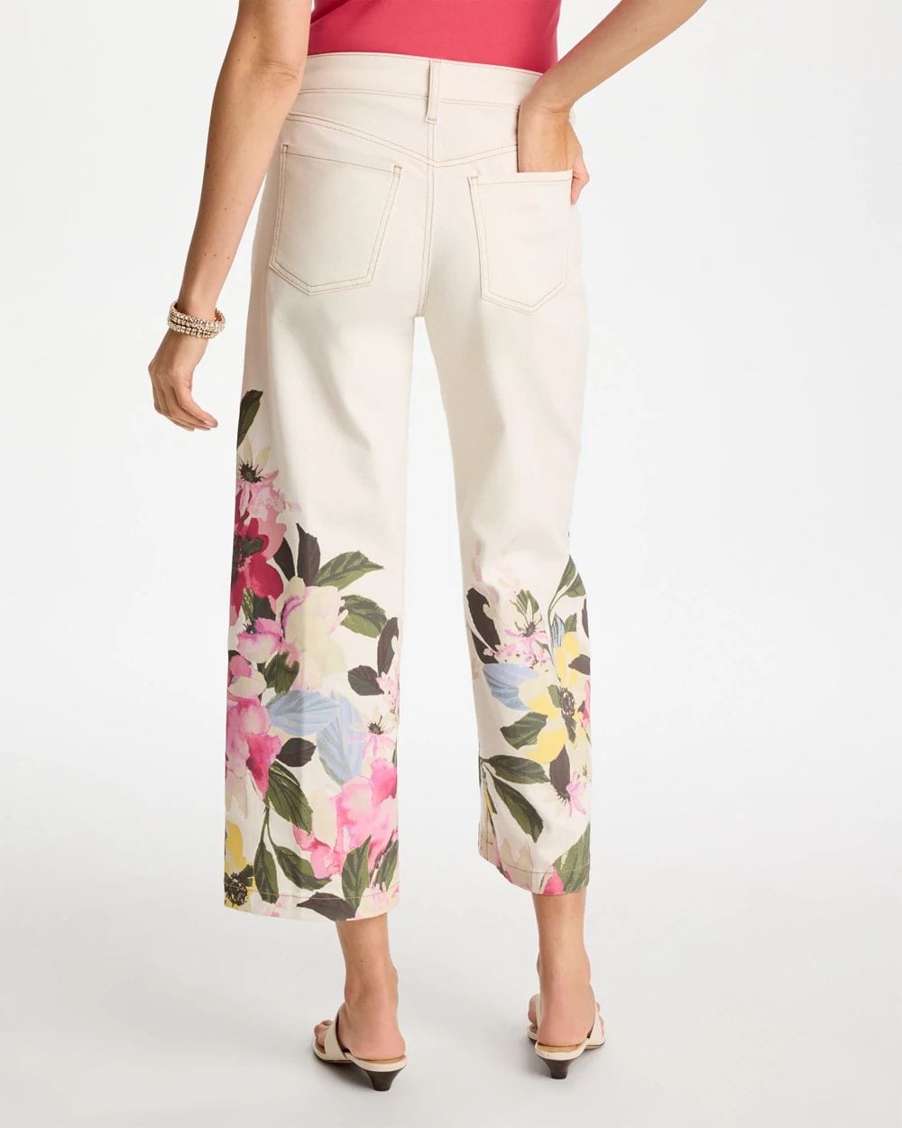 Printed Pull-On Wide Crop Jeans click to view larger image.