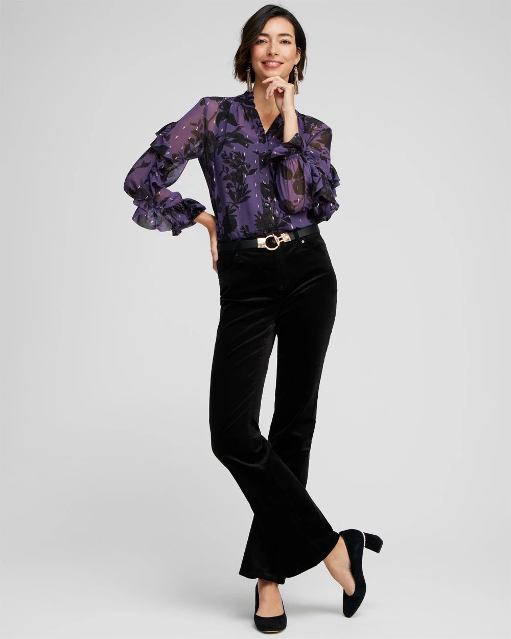 Chiffon Ruffle Sleeve Blouse