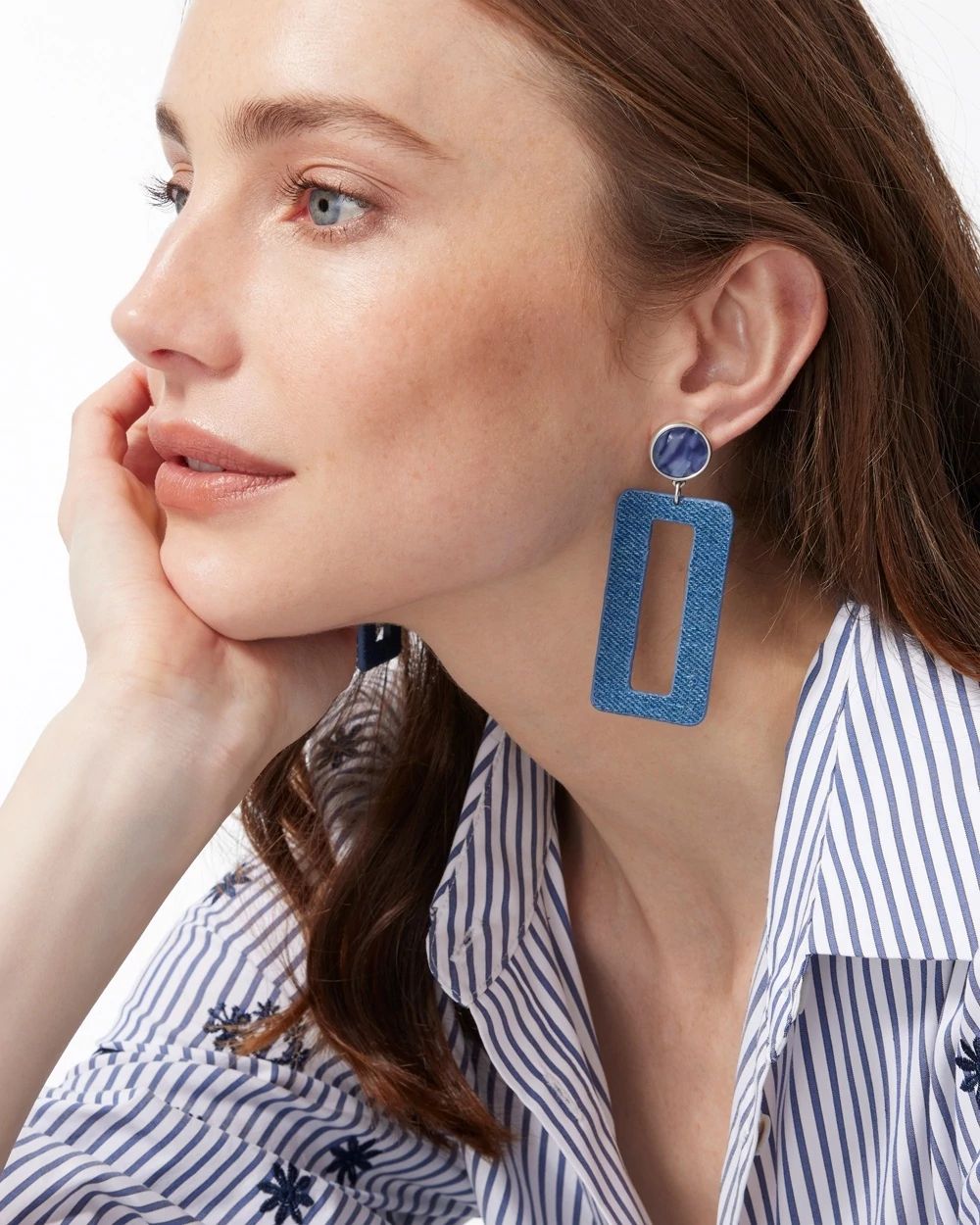 Denim Linear Drop Earrings