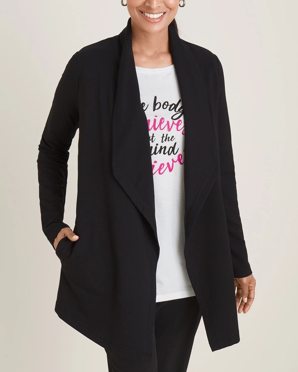 Zenergy French Terry Drape-Front Cardigan