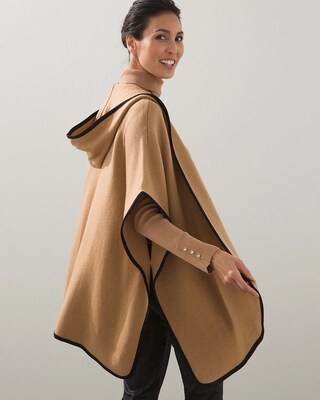 Hooded Ruana Wrap with Faux Suede Trim