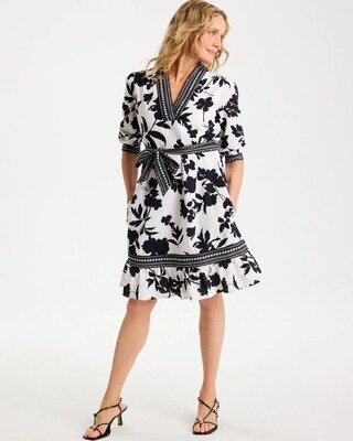 Floral Cotton-Linen Belted Dress click to view larger image.