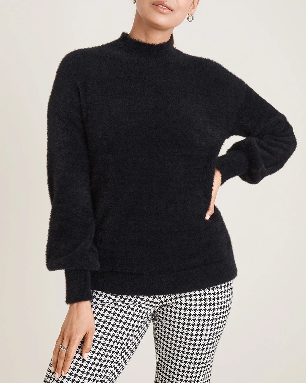 Mock-Neck Eyelash Sweater