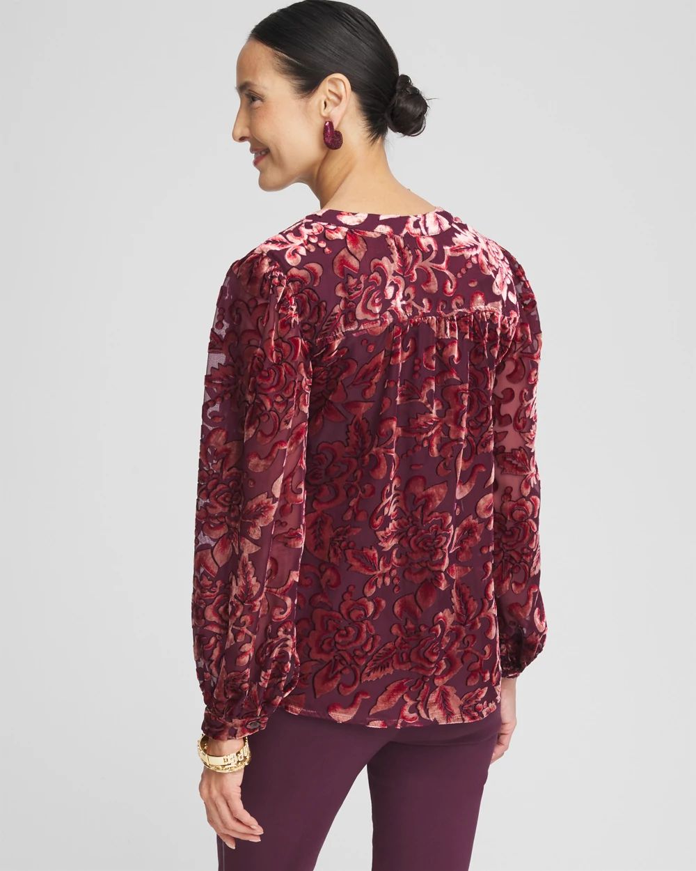 Velvet Blouson Sleeve Blouse click to view larger image.