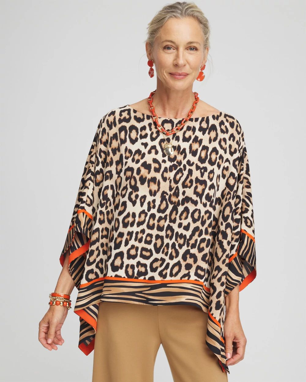 Mixed Animal Print Poncho