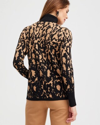 Jacquard Animal Print Turtleneck Sweater