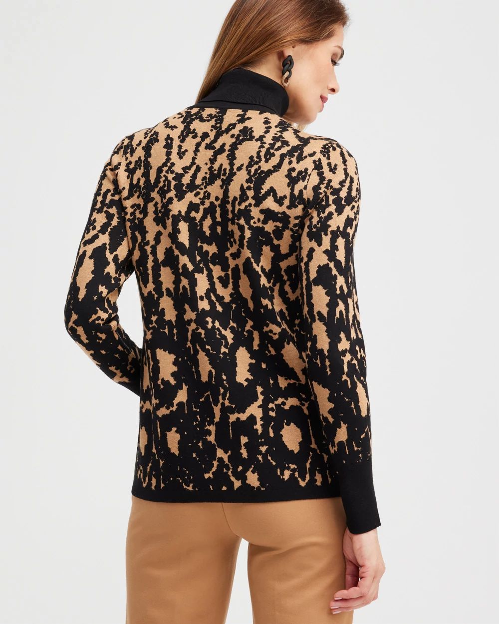 Jacquard Animal Print Turtleneck Sweater