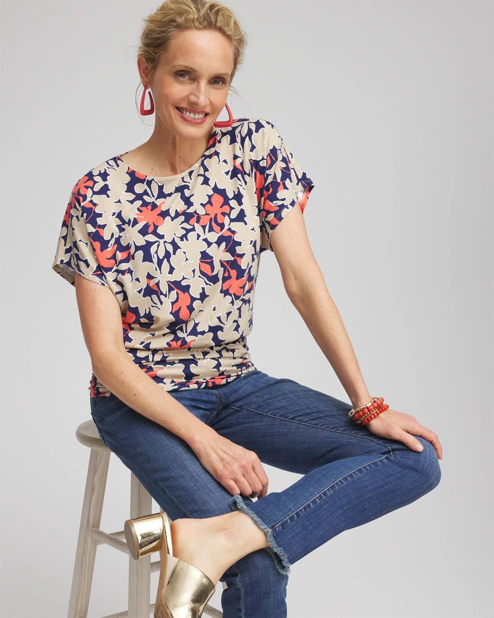 Touch of Cool™ Floral Banded Hem Top