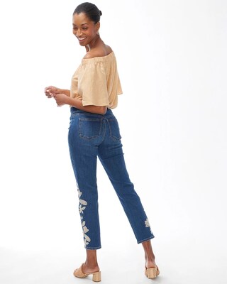 Floral Embellished Pull-On Crops