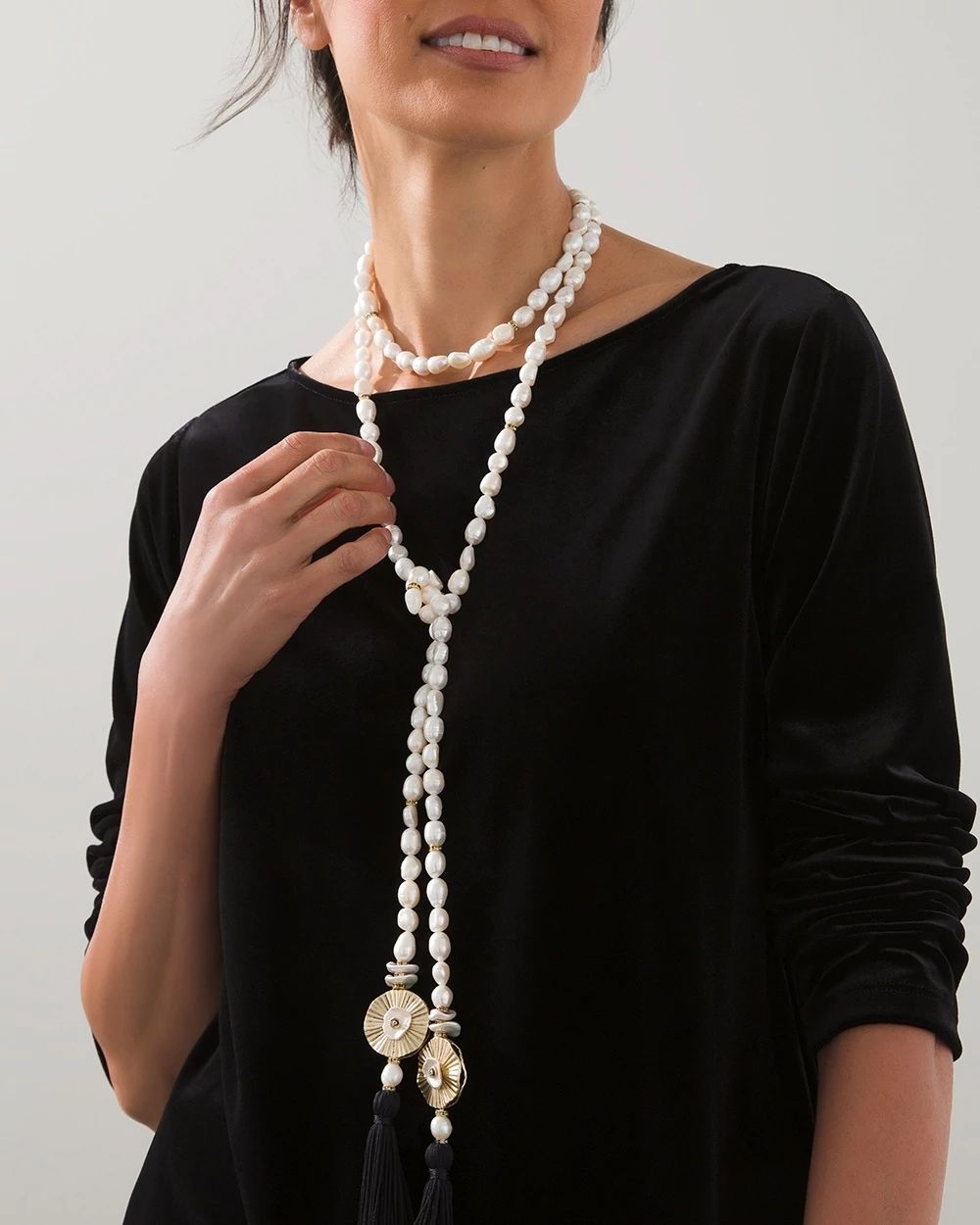 Pearl Tassel Lariat Necklace