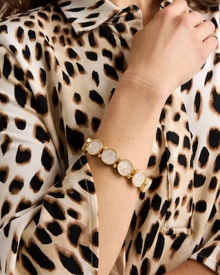 Pearlescent Goldtone Stretch Bracelet click to view larger image.