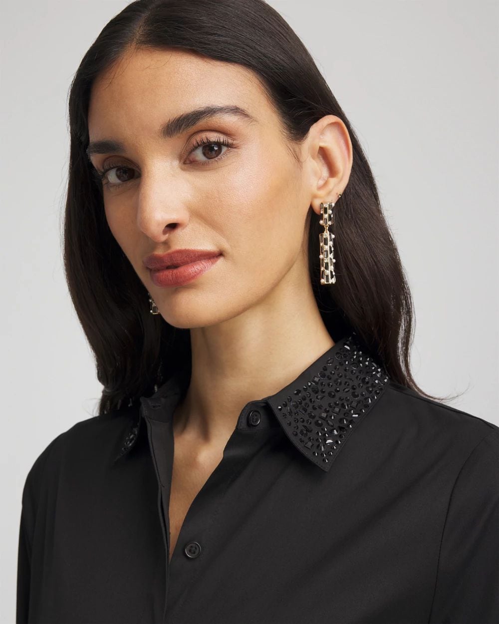 Sequin Collar Midi Shirtdress click to view larger image.