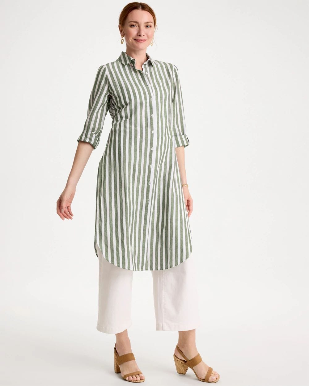 Striped Linen-Cotton Collared Tunic