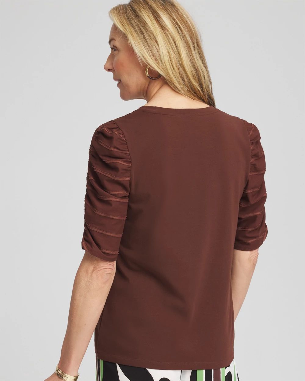 Cotton-Blend Ruched-Sleeve Top click to view larger image.