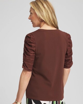 Cotton-Blend Ruched-Sleeve Top click to view larger image.