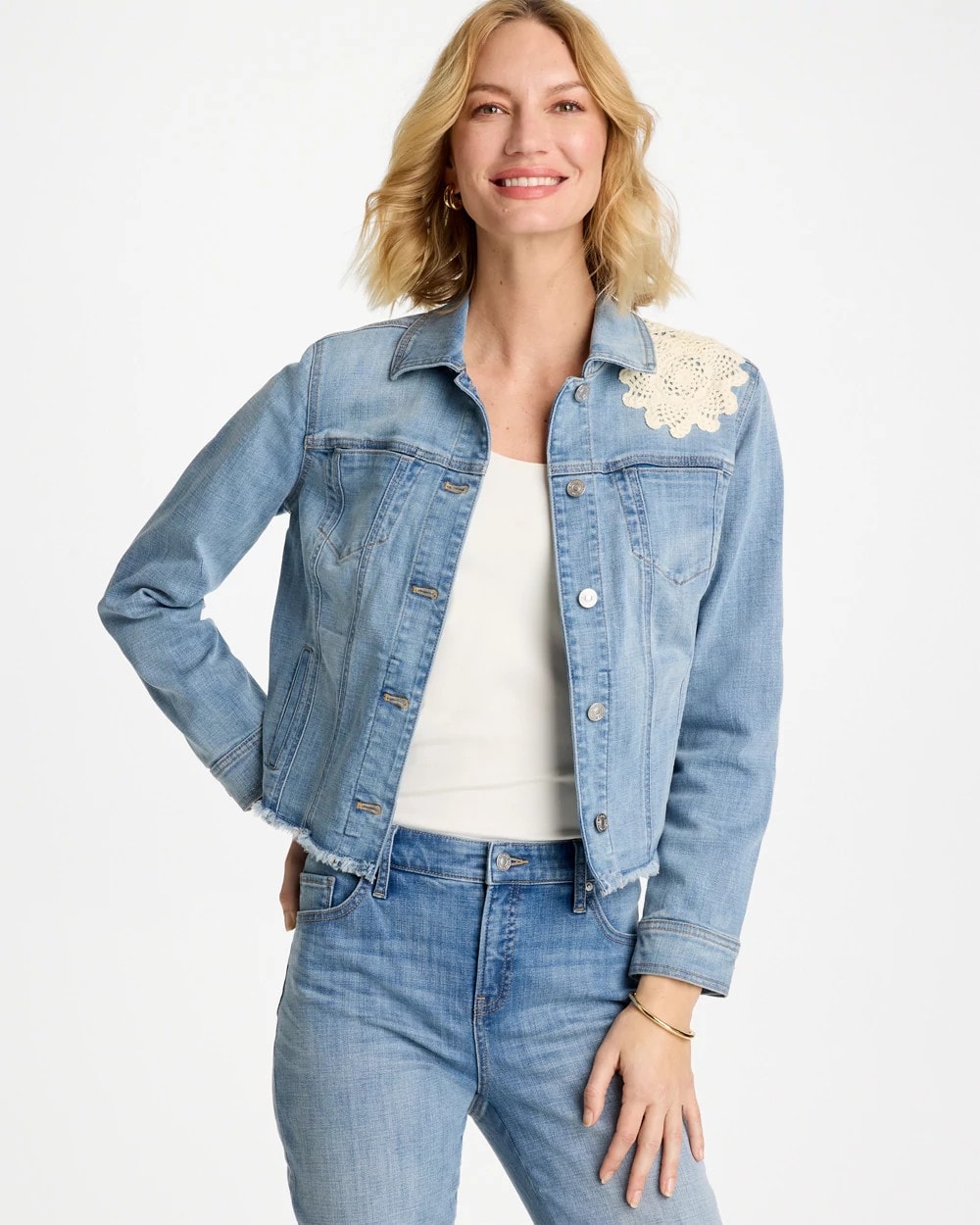 Embroidered Frayed Denim Trucker Jacket