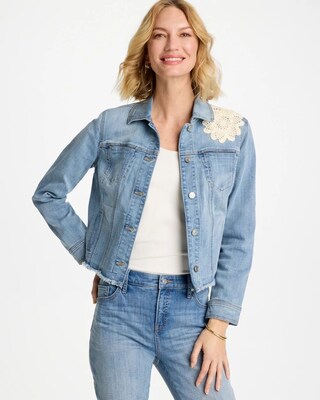 Embroidered Frayed Denim Trucker Jacket