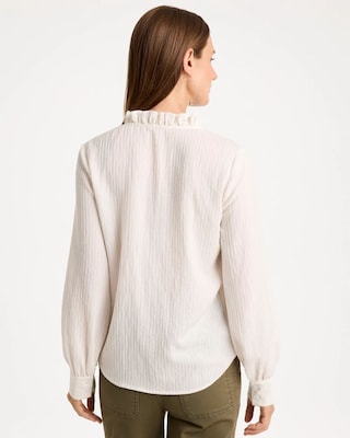 Striped Pleat Neck Blouse click to view larger image.