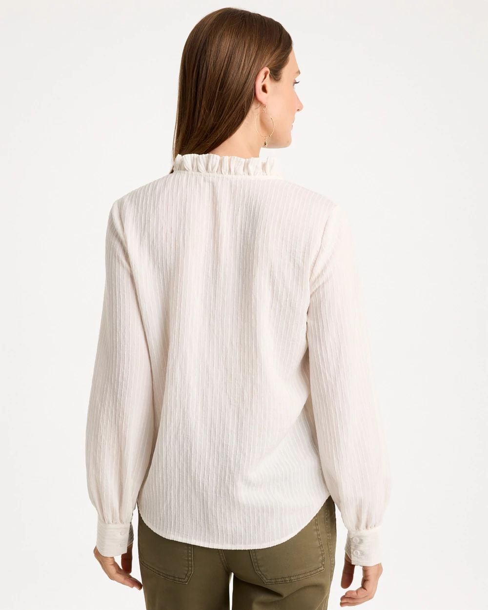 Striped Pleat Neck Blouse click to view larger image.