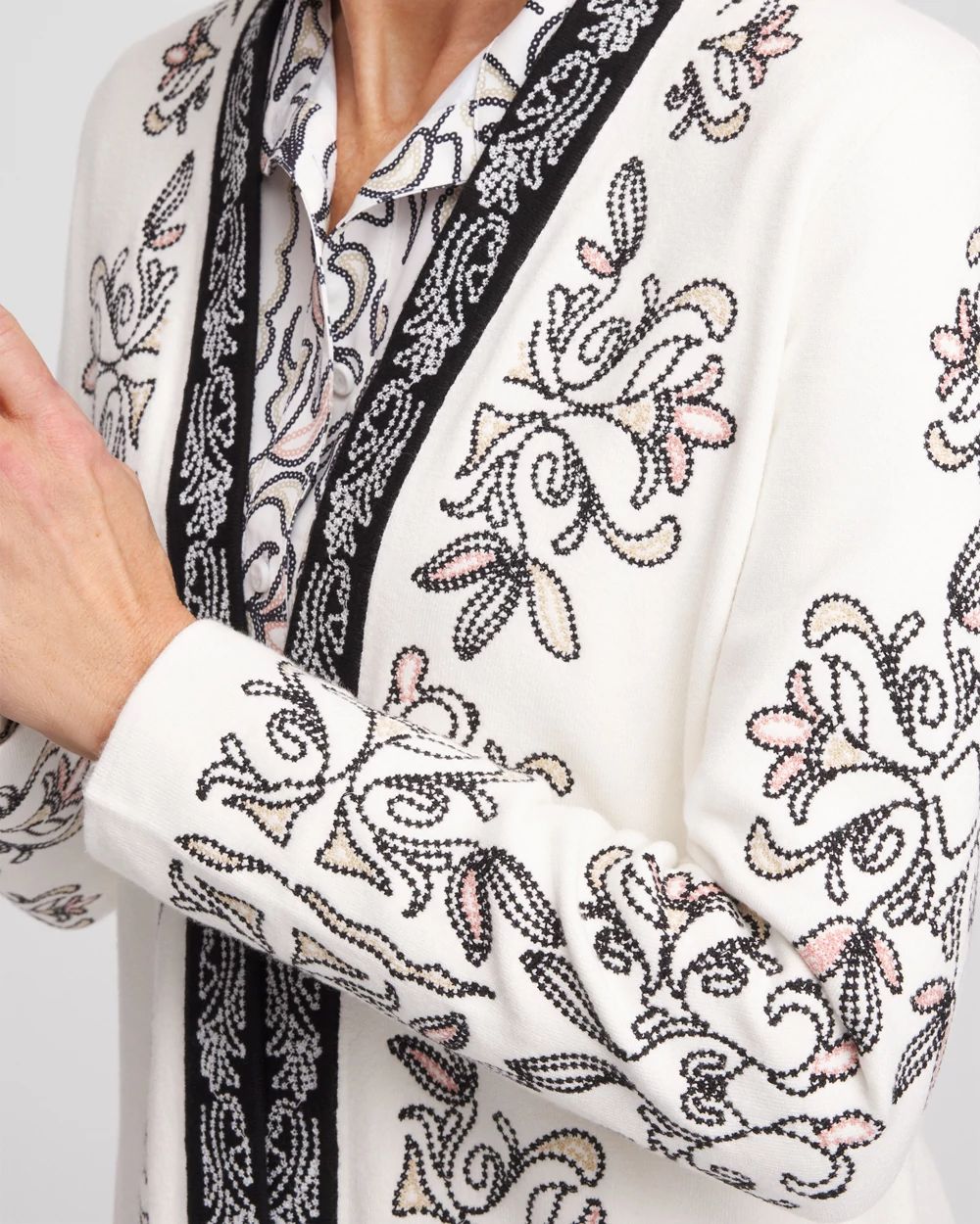 Embroidered Open-Front Cardigan