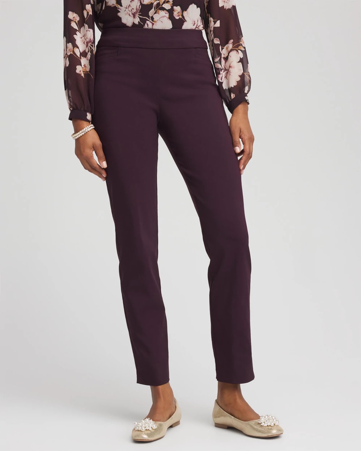 Chico's Brigitte Slim Pull-on Ankle Pants In Night Bloom In Purple