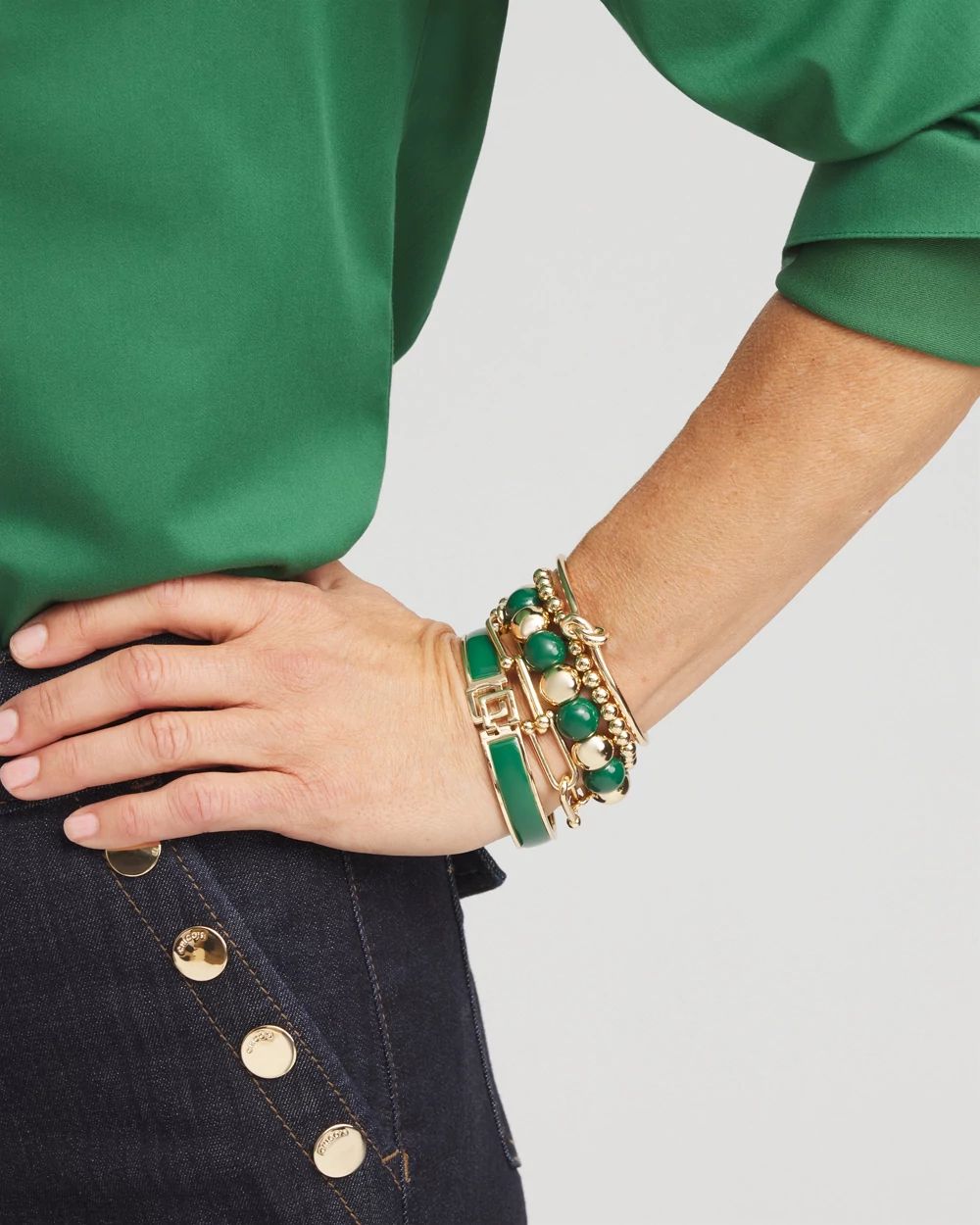 Chico's Click Green Bangle Bracelet