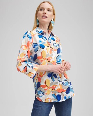 No Iron™ Linen Floral 3/4 Sleeve Shirt