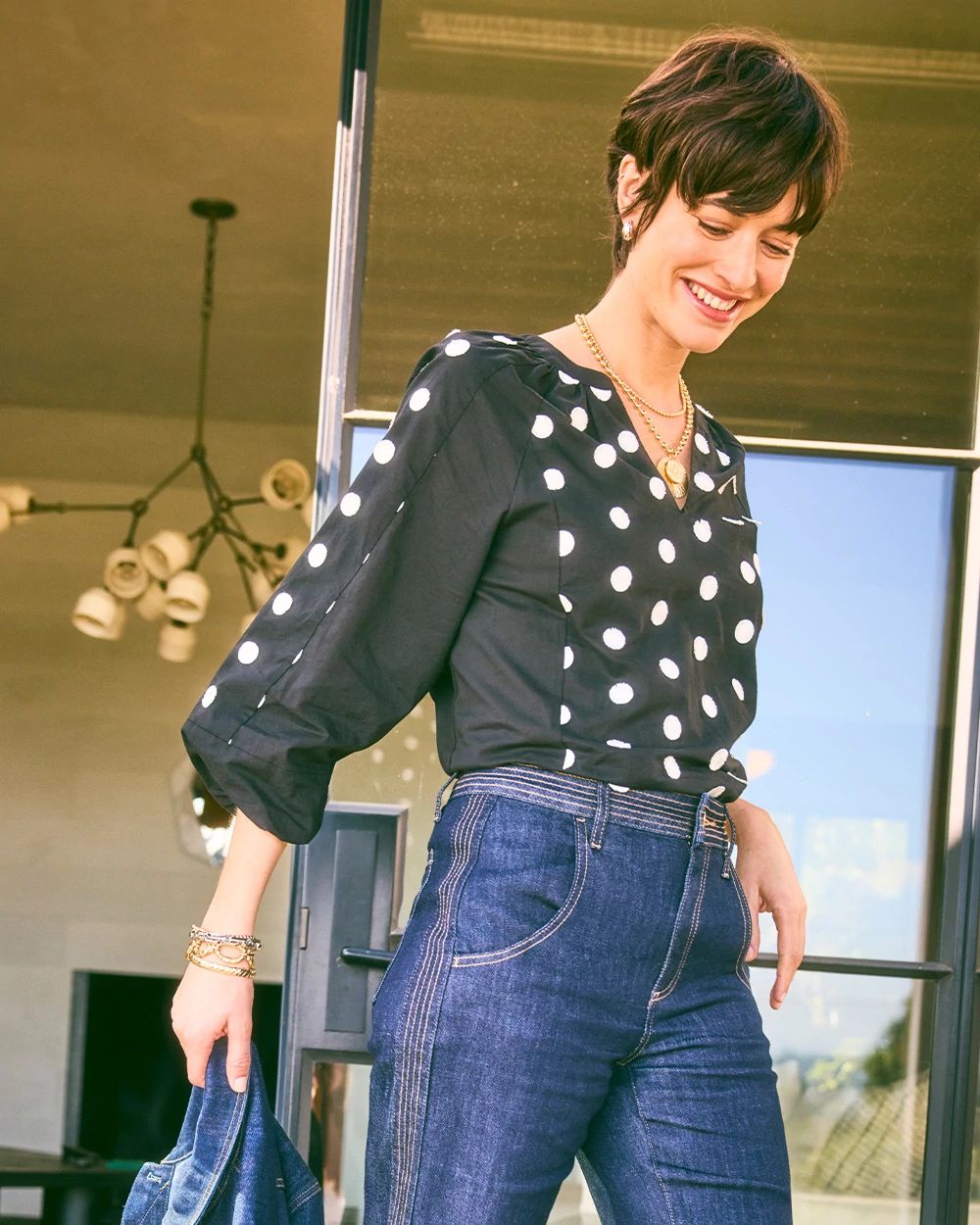 Textured Polka Dot Blouse