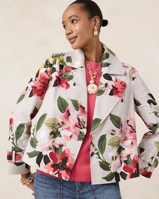 Cotton-Stretch Floral Trench Coat