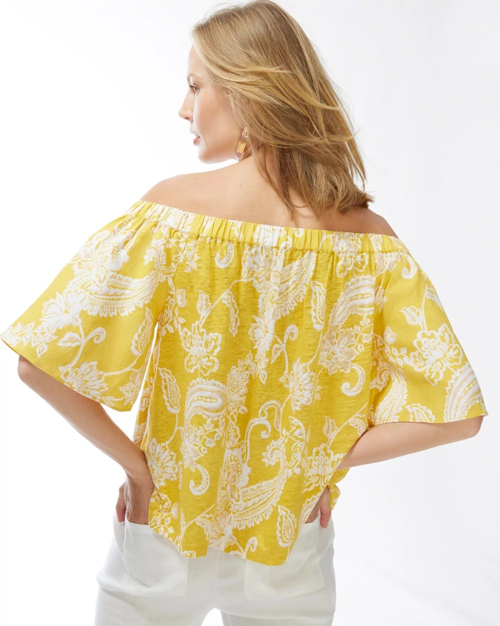 Linen Paisley Off-Shoulder Tee