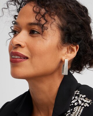 Silver Tone Pavé Rectangle Hoops