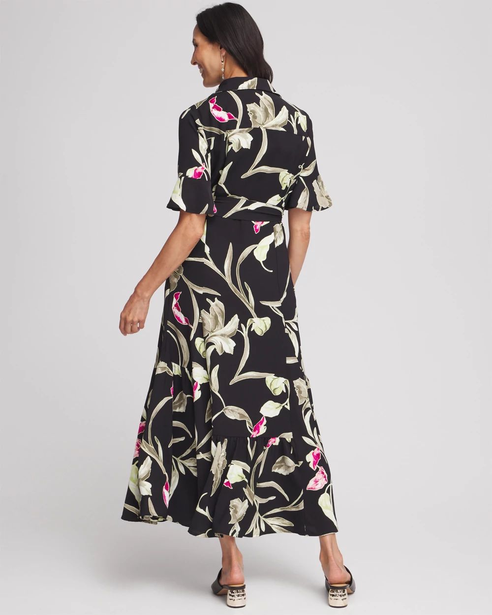 Elbow-sleeve Tiered Maxi Dress click to view larger image.