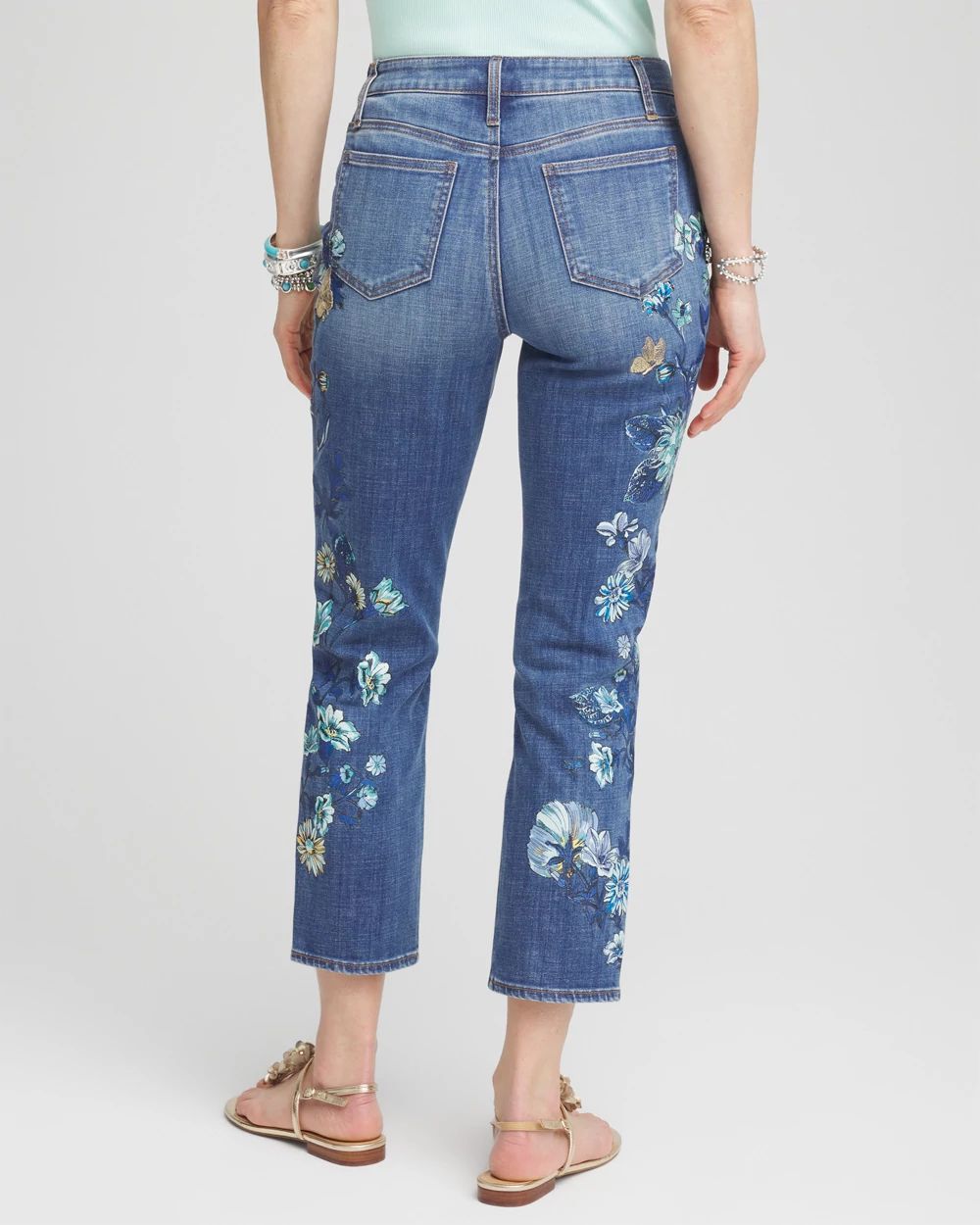 Girlfriend Butterfly Printed Cropped Jeans