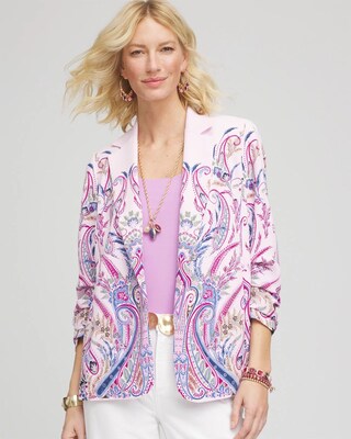 Ruched Sleeve Paisley Blazer