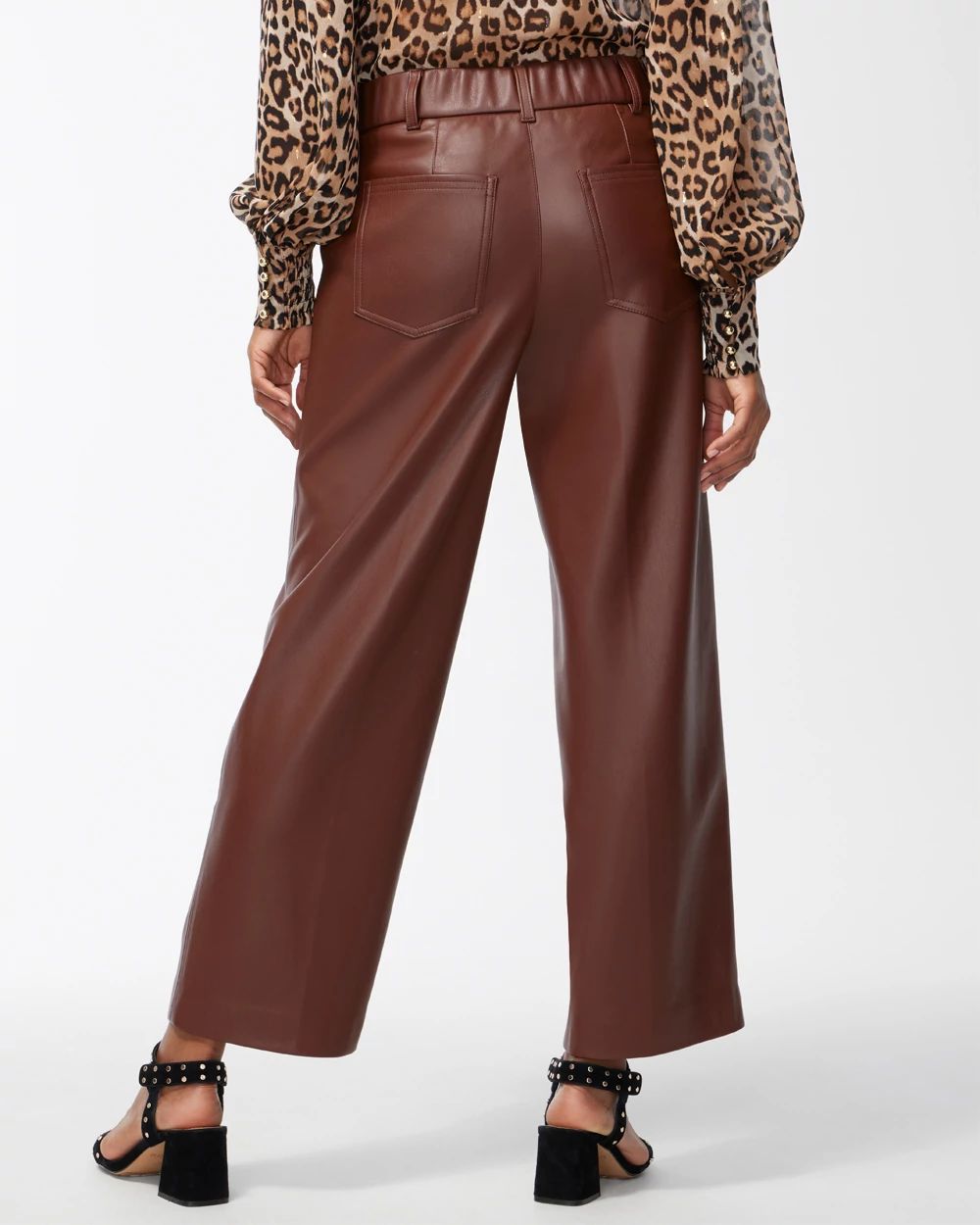 Faux Leather Wide Leg Cropped Pants